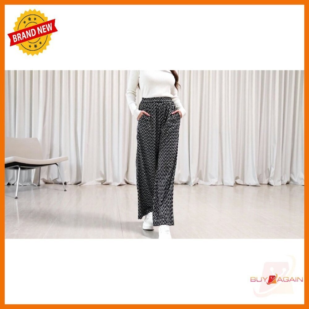 Soft Stretchy Knit Wide Leg Palazzo Pants with Pockets Elastic Waist - Picture 8 of 8